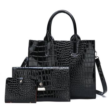 Versatile Crocodile Pattern Shoulder Bag for Women - 3-in-1 Design - Brown
