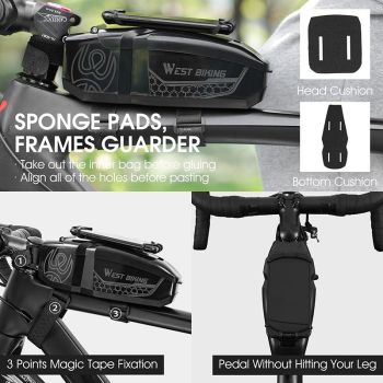 Waterproof Bike Top Tube Bag For Mountain & Road Riding - Black