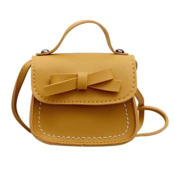 Mini Bowknot Pu Leather Baby Girls Messenger Bag - Yellow