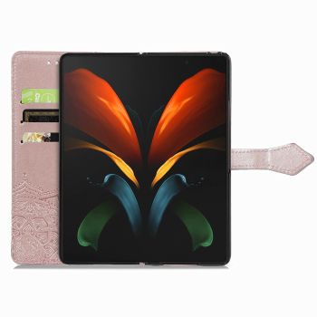 For Samsung Galaxy Z Fold4 5G Embossed Mandala Leather Phone Case - Rose Gold