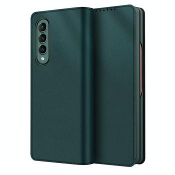 For Samsung Galaxy Z Fold4 5G Foldable Leather Phone Case - Horizontal Flip - Plain Brown