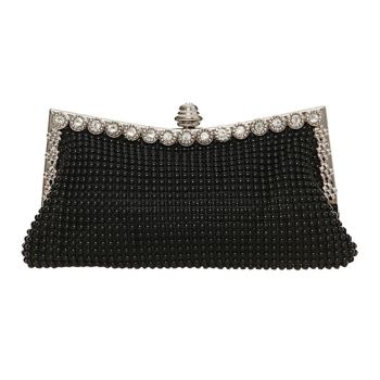 Rhinestone Evening Clutch for Ladies - Beaded Banquet Bag - Silver