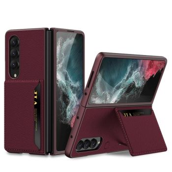 For Samsung Galaxy Z Fold4 5G Leather Case With Card Slots - Ultra Thin - Silver