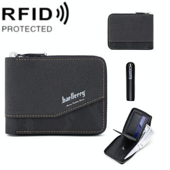 Retro Rfid Blocking Zip Wallet with Short Coin Pocket - Light Brown