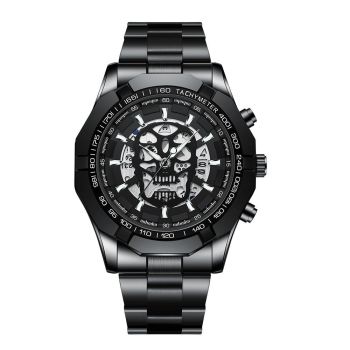 Waterproof Luminous Skeleton Watch - 30m - Black Steel Black Gold Nail