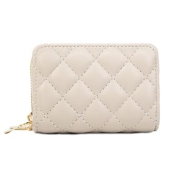 Double Layer Zipper Wallet Multi Card Slot Large Capacity Rhombus Design - Green