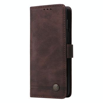 For Samsung Galaxy Z Fold4 5G Metal Button Leather Case - Tree Design - Brown