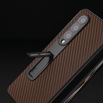 For Samsung Galaxy Z Fold4 5G Carbon Fiber Phone Case With Holder - Dark Blue