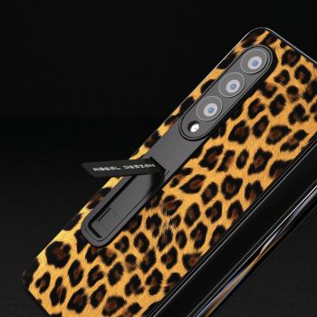 For Samsung Galaxy Z Fold4 5G Leopard Print Phone Case With Holder - Silver