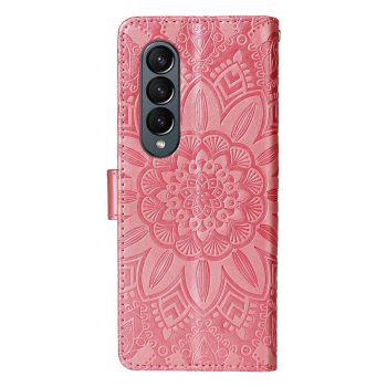 For Samsung Galaxy Z Fold4 5G Sunflower Embossed Leather Phone Case - Purple