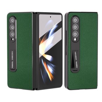 For Samsung Galaxy Z Fold4 5G Leather Phone Case With Holder - Blue