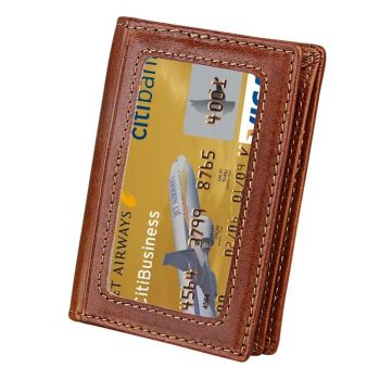 Leather Rfid Card Holder Wallet with 5 Slots and Pocket - Coffee