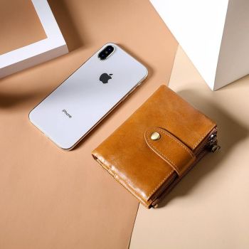 Leather Rfid Wallet with Dual Zippers - Coffee