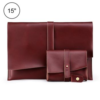 15 Laptop / Tablet Bag - Genuine Leather - Universal - Cable Winder - Business Power Adapter - Coffee