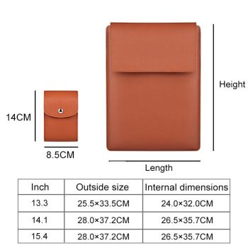 15.4 Inch Laptop Sleeve Leather Case with Small Storage Bag - Green