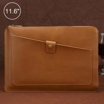 Leather Laptop Tablet Bag with Zipper for Macbook Samsung Sony Dell Alienware Chuwi Asus Hp - Coffee