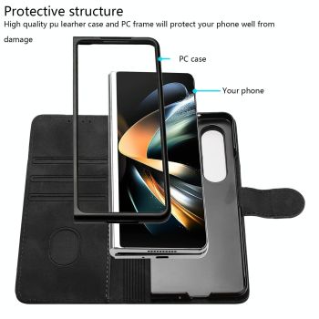 For Samsung Galaxy Z Fold4 5G Smooth Leather Phone Case - Line Pattern - Light Purple