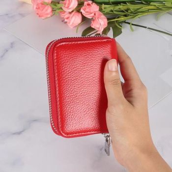 Anti-magnetic Rfid Leather Zip Wallet - Zipper Closure - Coffee