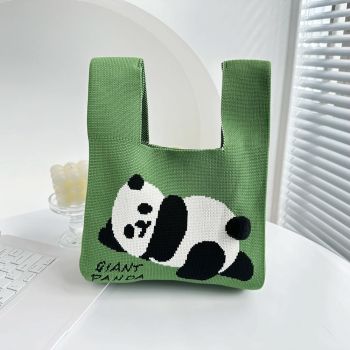 Cartoon Panda Knit Bag - Large Capacity Vest Handbag - Blue