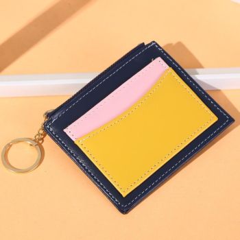 Portable Simple Card Holder Coin Purse With Keychain Unisex Pu Wallet - Coffee