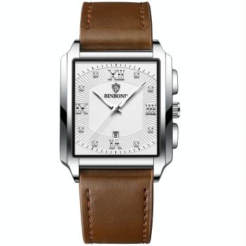 Waterproof Men Quartz Watch - Rectangular Outdoor Design - White Steel-White