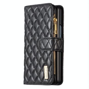 For Samsung Galaxy Z Fold4 5G Leather Zip Wallet - Diamond Lattice Design - Green