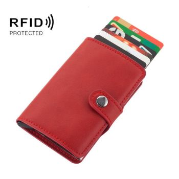 Rfid-protected Leather Card Wallet - Pu Material - Coffee