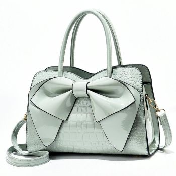 Leather Ladies Handbag - Bright Bow Design - Blue