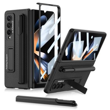 For Samsung Galaxy Z Fold4 5G Leather Case With Holder & Pen Slots - Thin & Shockproof - Silver