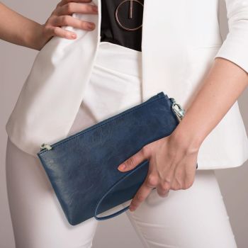 Retro Leather Clutch Bag with Zipper - 6 Inch - Red