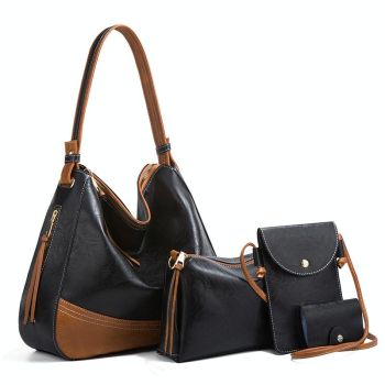 Large Capacity Diagonal Handbags - 4 in 1 Colour Block Leather Bags - Pink