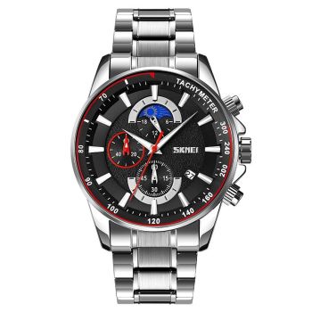 Stainless Steel Men Moonphase Watch with Date - Black Blue