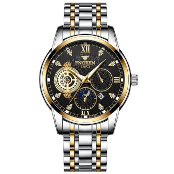 Men Three-eye Hollow Quartz Sports Watch - Between Gold White Surface