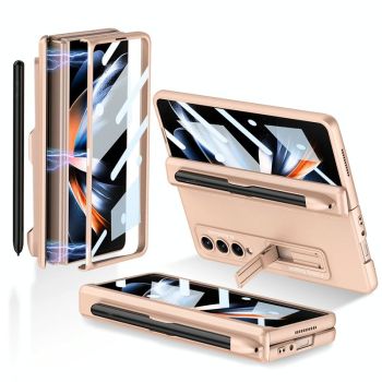 For Samsung Galaxy Z Fold4 5G Foldable Magnetic Flip Case With Holder & Pen Slot - Gkk - Black