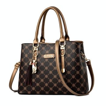 Spacious Print Handbag - Large Capacity - Bronze Rice White Print