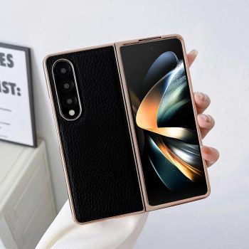 For Samsung Galaxy Z Fold4 5G Star Series Nano Electroplating Pu Case - Black