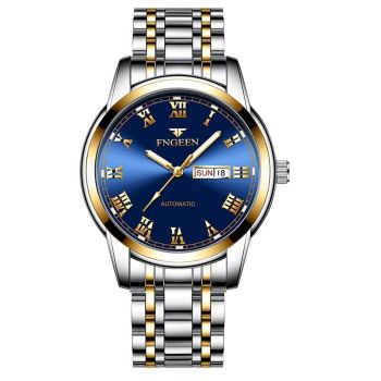 Men Luminous Quartz Watch with Roman Numeral Dial - Sporty Style - White Steel Blue Surface