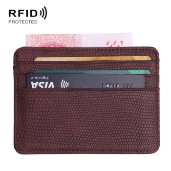 Pu Rfid Card Holder with Lizard Pattern - Brown