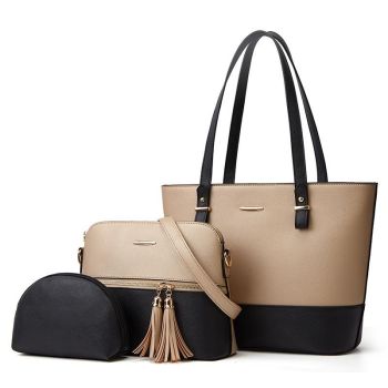 Large Capacity Fashion Handbag with Diagonal Design and Letter Detail - White Pink