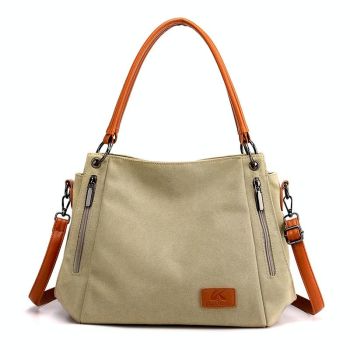 Canvas Shoulder Bag - Spacious and Stylish - Brown