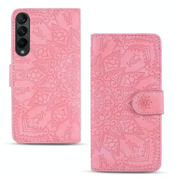 For Samsung Galaxy Z Fold4 5G Dual Fold Mandala Leather Case - Embossed Design - Purple