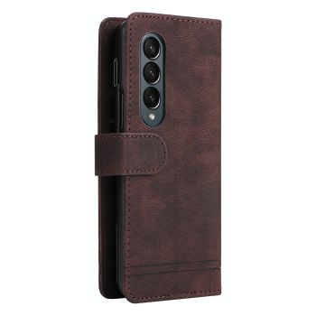 For Samsung Galaxy Z Fold4 5G Metal Button Leather Case - Tree Design - Black
