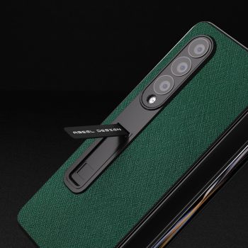 For Samsung Galaxy Z Fold4 5G Cross Texture Leather Phone Case With Holder - Blue