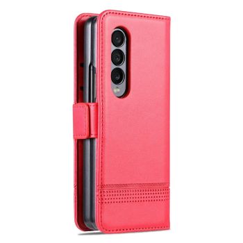 For Samsung Galaxy Z Fold4 5G Leather Magnetic Phone Case - Calf Texture - Light Brown