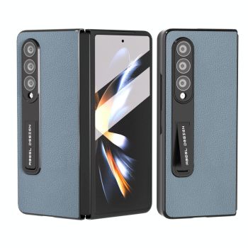 For Samsung Galaxy Z Fold4 5G Leather Phone Case With Holder - Black