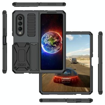 For Samsung Galaxy Z Fold4 5G Shockproof Metal Case With Holder - Silver