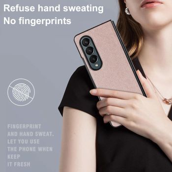 For Samsung Galaxy Z Fold4 5G Foldable Cross Pattern Phone Case - Compact Design - Rose Gold