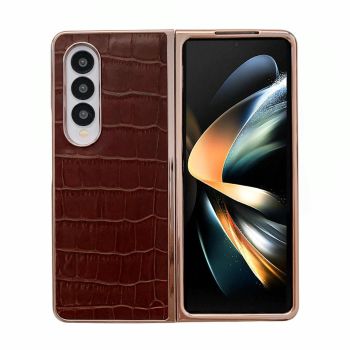 For Samsung Galaxy Z Fold4 5G Crocodile Leather Phone Case - Electroplated - Blue