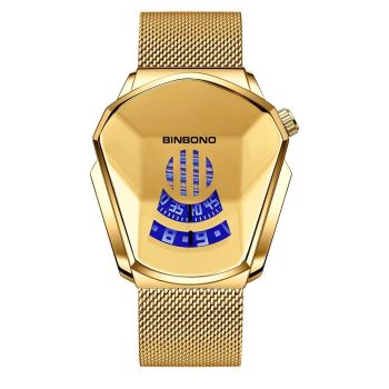 Black Technology Men Watch with Locomotive Concept - White Net Belt-White Steel-Blue Face