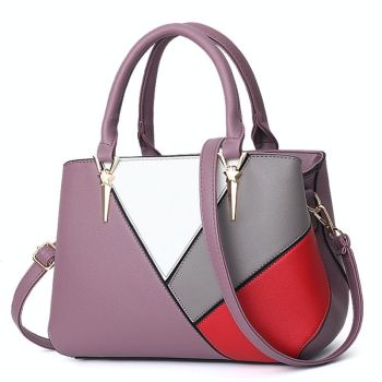 Colourblock Ladies Handbag - Pu Material - Pink